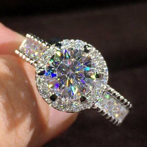 💝Engagement Round CZ Diamond Bling Anillos Silver Dainty Wedding Ring,UNVN12128